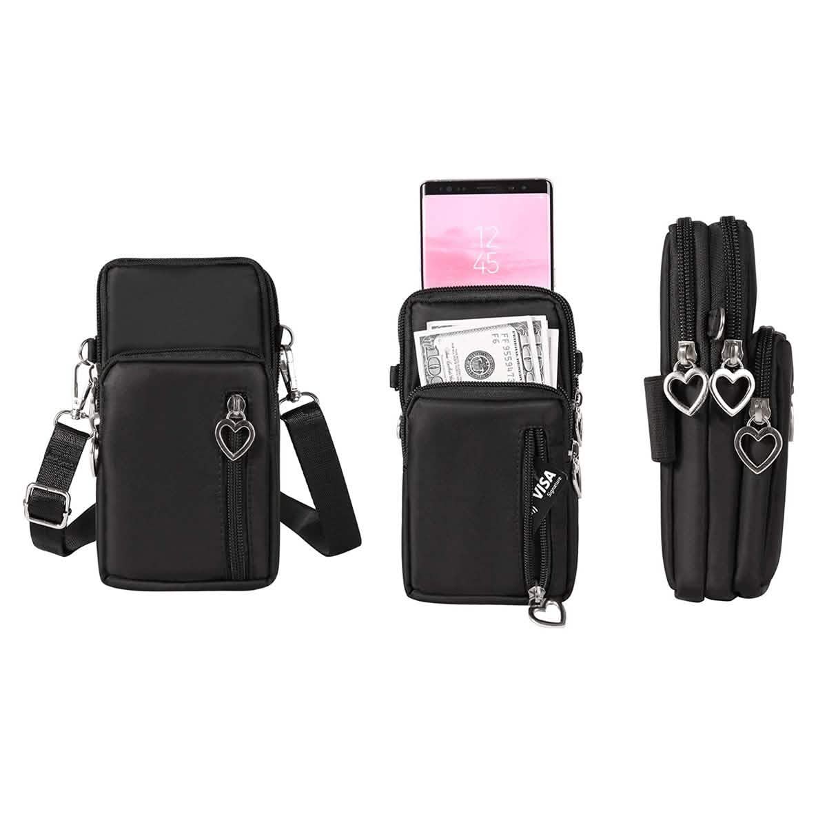 Women's Mini Cross-Body Cell Phone Wallet Bag - Black
