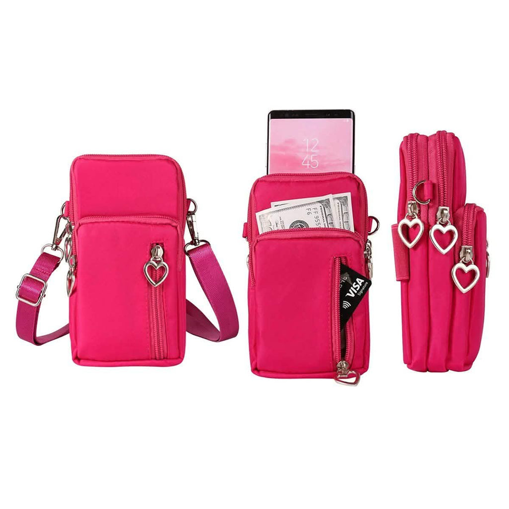 Women's Mini Cross-Body Cell Phone Wallet Bag - Pink